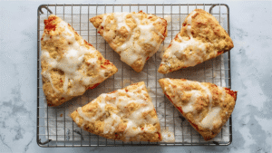 Preheat your oven to 425°F (220°C).
Bake the scones for 12–14 minutes, or until:
The edges are light golden brown
The tops look set and slightly dry
You see a bit of color on the bottom
Try not to overbake — that’s when scones go from tender to dry.
Once they’re done, transfer them to a wire rack to cool slightly while you make the glaze.