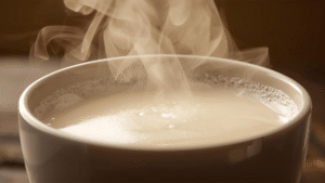 Warm vanilla milk steaming gently.