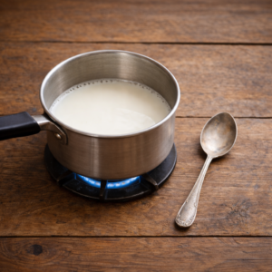 Start by warming the milk in a small saucepan over low heat. You don’t want it to boil. You’re just inviting warmth into it.