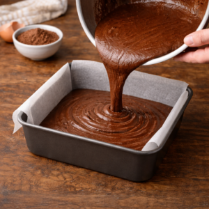 Pour the batter into the prepared pan. Tap the pan lightly on the counter to release any trapped air.