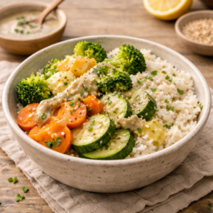 Simple Rice Bowl with Steamed Vegetables
