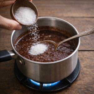 Add sugar next, a little at a time. Taste as you go. Homemade chocolate should suit you, not a standard measurement.