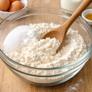 Add the plain flour, sugar, baking powder, and salt to a bowl. Stir gently to combine. This creates a balanced base and helps the cupcakes rise evenly.