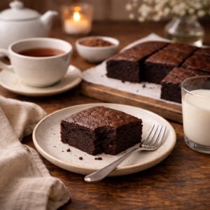 The flavor is rich but balanced. Sweet without being sharp. Chocolate-forward without bitterness. The texture sits somewhere between cake and brownie — soft, comforting, and grounding.

Each bite feels familiar. Safe. Calm.