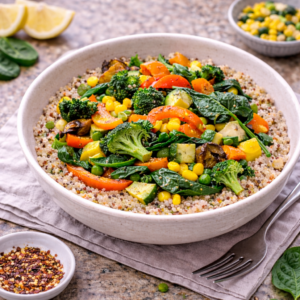 There’s no strict rule here. This bowl is about flexibility. Most days, I use: Bell peppers for sweetness and color Carrots for warmth and crunch Zucchini or broccoli for softness Spinach or greens at the end for comfort Sometimes I add frozen corn. Sometimes peas. Sometimes leftover roasted vegetables from the night before. The bowl doesn’t judge. The goal isn’t perfection—it’s nourishment.