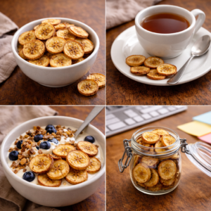 Baked banana chips are gentle fuel. They work well as: A light snack between meals A tea-time companion A topping for yogurt or oatmeal Something to keep in a small jar near your desk They don’t spike energy and crash it later. They just carry you forward.