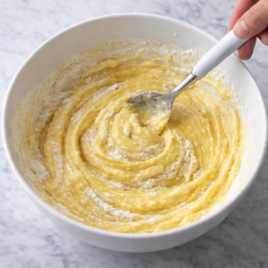 I’ve made this cake enough times to know when to stop mixing.

The batter doesn’t need to be perfectly smooth. A few streaks are fine. What matters is restraint.

Overmixing tightens the crumb. And this cake needs openness — not airiness, but space.

That space is what lets the pineapple sit comfortably on top instead of sinking or overpowering.