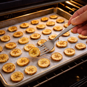 Once they’re in the oven, let time do its work. Halfway through, turn the slices carefully. This keeps the drying even and helps the edges curl just slightly—the sign that crunch is on its way.