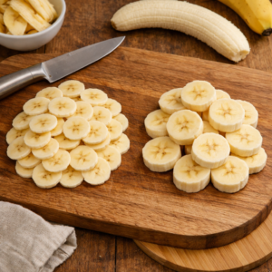 Peel the bananas and slice them evenly. Thin slices give you more crunch. Slightly thicker slices stay chewy in the center. There’s no wrong choice—just different moods.