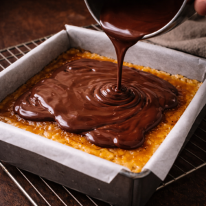 The chocolate comes last, poured gently, allowed to fall where it wants. I don’t smooth it perfectly. I like the honesty of uneven edges.