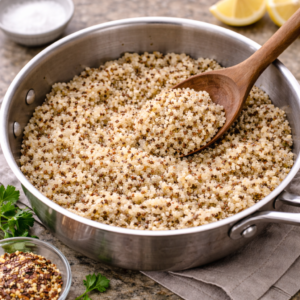 I start by cooking quinoa the simple way. Rinse it well, cook it in water with a pinch of salt, and let it steam until fluffy. That’s it.